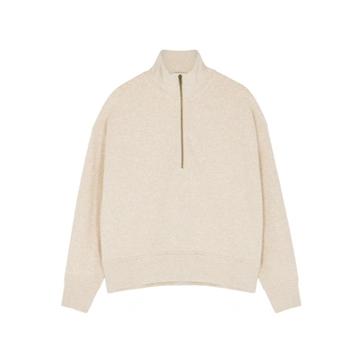 Shop Vince Oatmeal Half-zip Cotton-blend Sweatshirt In Beige