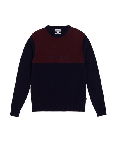 Shop Woolrich Wool Color Block Crewneck Sweater In Melton Blue Block