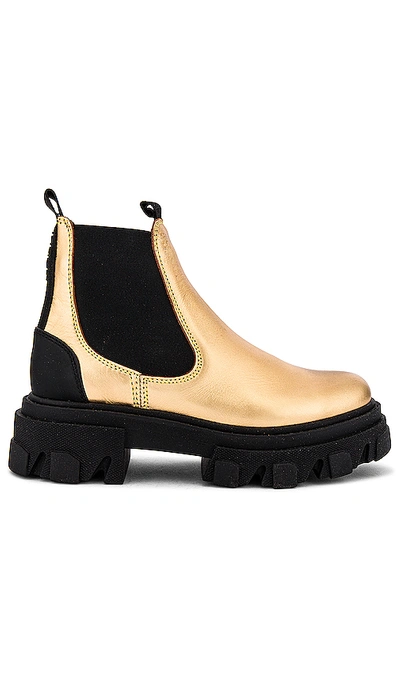 Shop Ganni Low Chelsea Boot In Gold