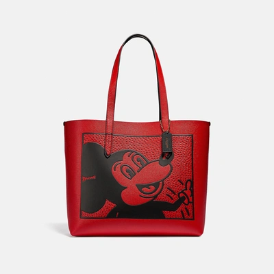 Shop Coach Disney Mickey Mouse X Keith Haring Highline Tote - Women's In Brass/electric Red