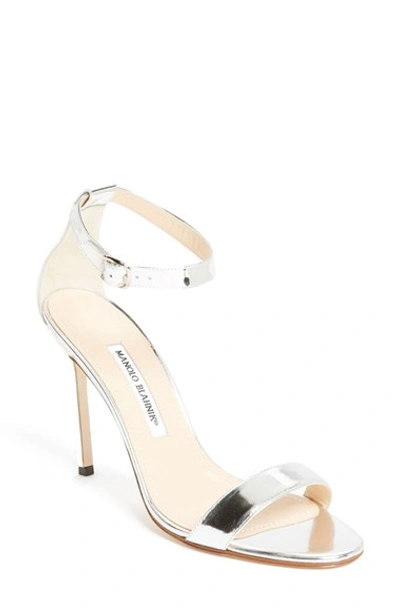 Manolo Blahnik Chaos Holo Metallic Leather Ankle-strap Sandals In Silver