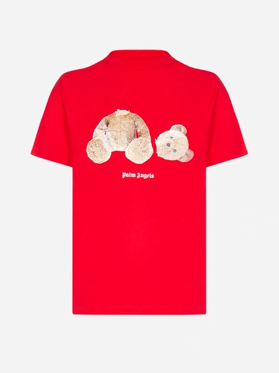 Shop Palm Angels Bear Cotton T-shirt In Red - Brown
