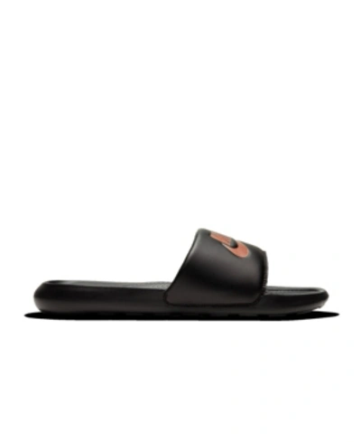 Shop Nike Women's Victori One Slide Sandals From Finish Line In Black, Metallic Red Bronze