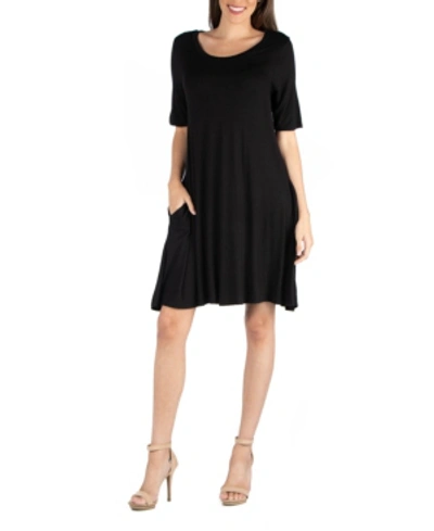 Shop 24seven Comfort Apparel Soft Flare T-shirt Dress With Pocket Detail In Black