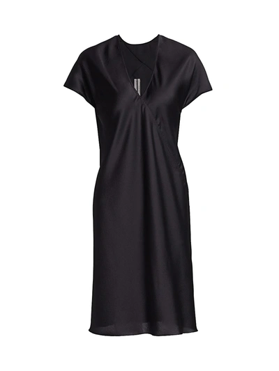 Shop Rick Owens Women's Satin V-neck Shift Dress In Black