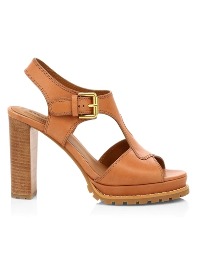 Shop See By Chloé Women's Brooke Leather Platform Sandals In Cuoio