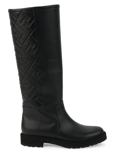 Shop Fendi Women's Ff Tall Leather Boots In Nero