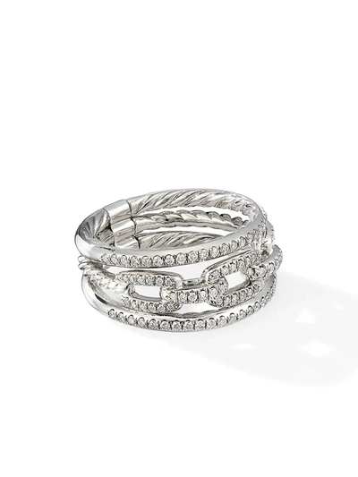 Shop David Yurman Women's Stax 18k White Gold & Pavé Diamond Three-row Chain Link Ring