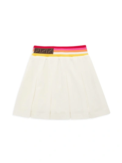 Shop Fendi Little Girl's & Girl's Stripe Waistband Pleated Skirt In White