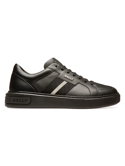 Shop Bally Side Stripe Leather Low-top Sneakers In Black
