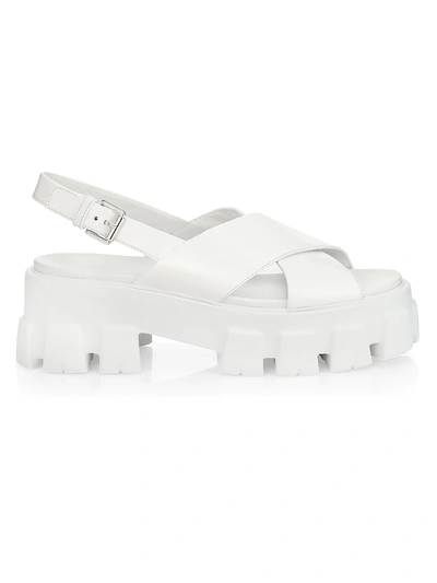 Shop Prada Lug-sole Leather Platform Slingback Sandals In Bianco