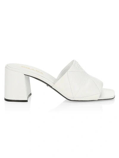 Shop Prada Quilted Leather Mules In Bianco