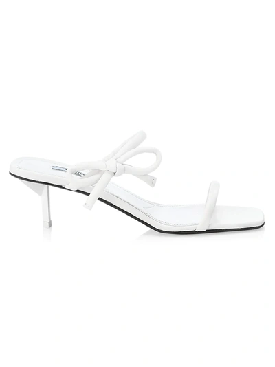 Shop Prada Bow-trimmed Leather Mules In Bianco