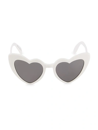 Shop Saint Laurent Loulou 54mm Heart Sunglasses In Ivory