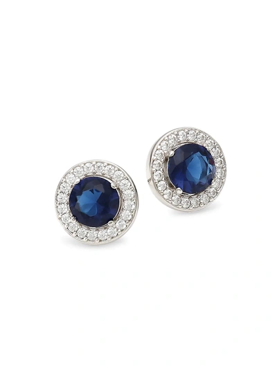 Shop Adriana Orsini Sterling Silver & Two-tone Cubic Zirconia Round Framed Stud Earrings In Blue