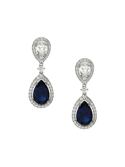 Shop Adriana Orsini Sterling Silver & Two-tone Cubic Zirconia Framed Double-pear Drop Earrings In Blue