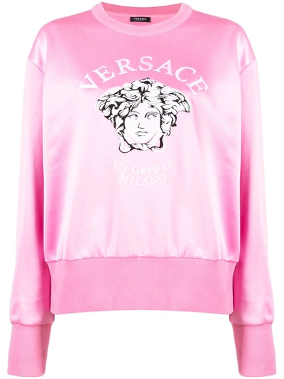 Shop Versace Embroidered Logo Sweatshirt In Pink