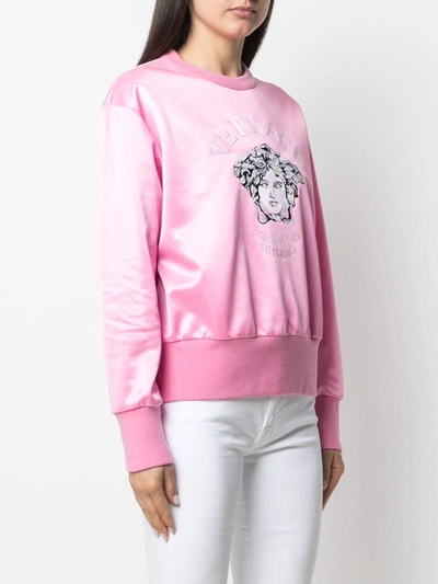 Shop Versace Embroidered Logo Sweatshirt In Pink