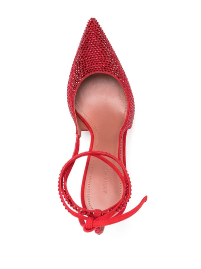 Amina Muaddi Crystal Lace-up Sling-back Pump Red Siam