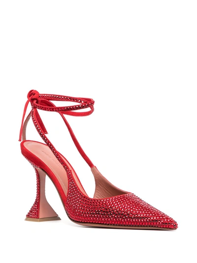Amina Muaddi Crystal Lace-up Sling-back Pump Red Siam