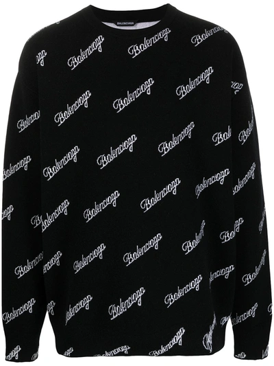 Shop Balenciaga Logo Crewneck Sweater In Black