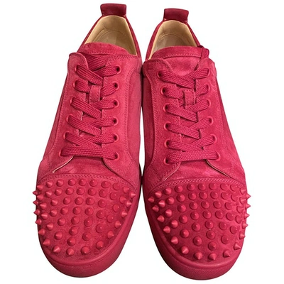 Pre-owned Christian Louboutin Louis Junior Spike Pink Suede Trainers