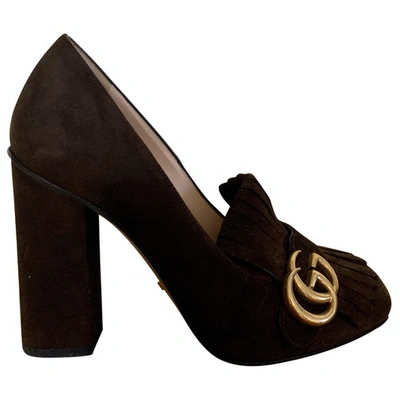 Pre-owned Gucci Marmont Brown Suede Heels