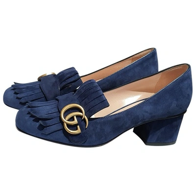 Pre-owned Gucci Marmont Blue Suede Heels