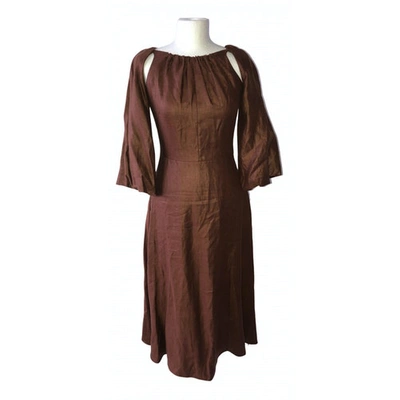 Pre-owned Osman London Linen Dress In Brown