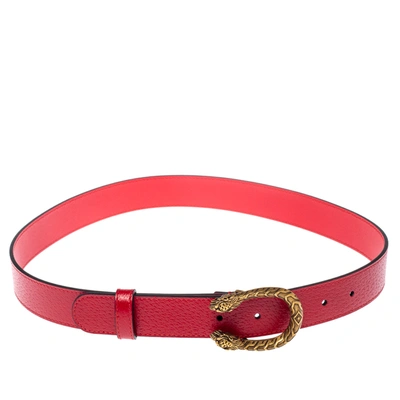 Pre-owned Gucci Red Leather Dionysus Buckle Belt 80cm