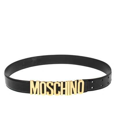 Pre-owned Moschino Black Leather Redwall Logo Waist Belt 94cm