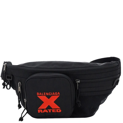 Pre-owned Balenciaga Black Nylon Embroidered X Logo Explorer Belt Bag