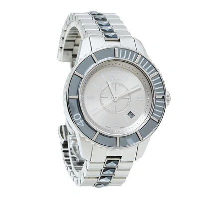 Pre-owned Dior Grey Stainless Steel Christal Cd113116 Women's Wristwatch 33mm