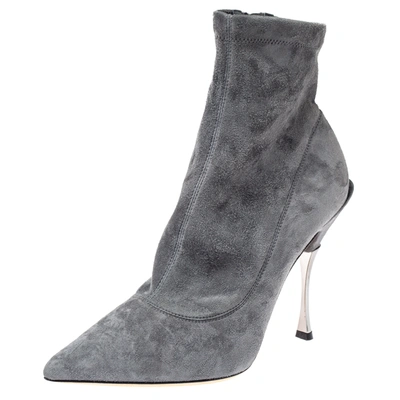 Pre-owned Dolce & Gabbana Grey Suede Pointed Toe Booties Size 39