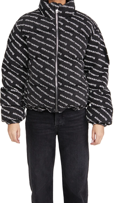 Shop Alexander Wang Grey Aged With Logo Print Puffer Jacket In Grey Aged/white