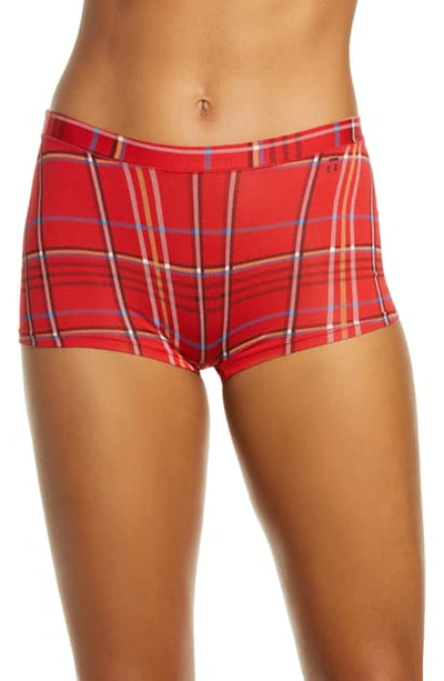 Shop Tommy John Second Skin Gunmetal Plaid Boyshorts In Deer Head - Dress Blues