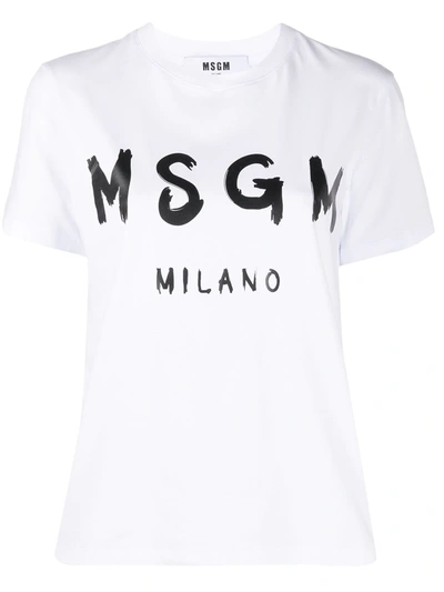 Shop Msgm Logo-print Cotton T-shirt In White