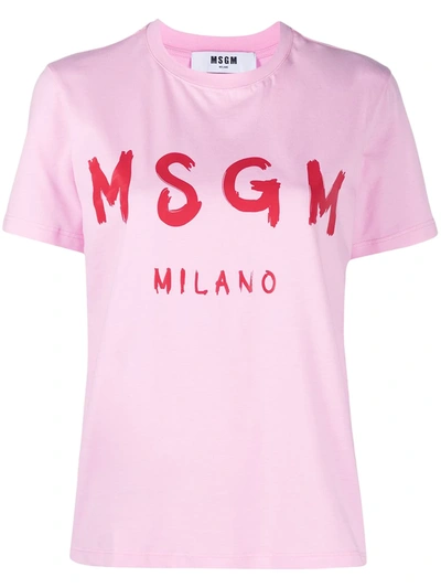 Shop Msgm Logo-print Cotton T-shirt In Pink