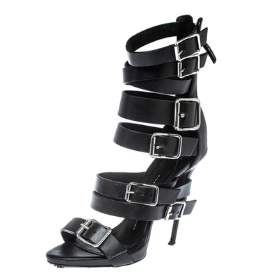 Pre-owned Giuseppe Zanotti Black Leather Gladiator Sandals Size 38