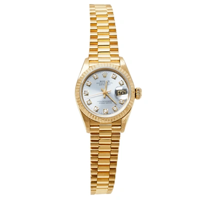 Pre-owned Rolex Silver Grey 18k Yellow Gold Diamonds 69178 Datejust Women's Wristwatch 26 Mm