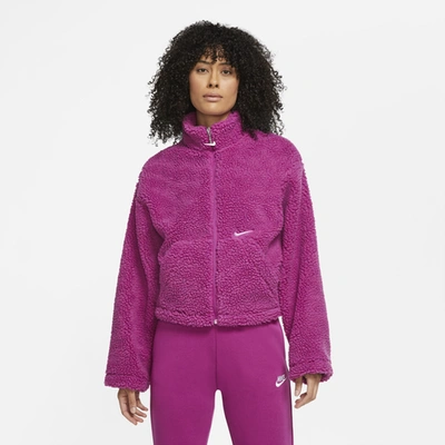 Shop Nike Womens  Nsw Swoosh Jacket Sherpa In Purple/white
