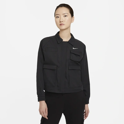 Shop Nike Womens  Swoosh Woven Jacket In Black/black