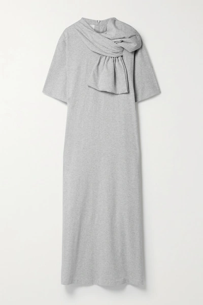 Shop Mm6 Maison Margiela Bow-embellished Cotton-jersey Midi Dress In Gray