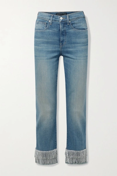 Shop Veronica Beard Ryleigh Crystal-embellished Skinny Jeans In Mid Denim