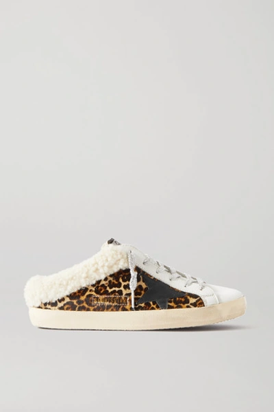 Shop Golden Goose Sabot Distressed Leopard-print Calf Hair, Leather And Shearling Slip-on Sneakers In Leopard Print