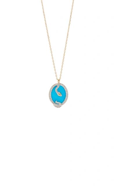 Shop Adina Reyter Women's Snake 14k Yellow Gold Turquoise; Diamond Necklace In Blue