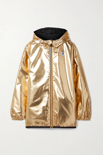Shop Fendi + K-way Reversible Hooded Appliquéd Printed Shell Jacket In Gold