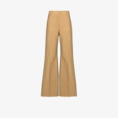 Shop Victoria Beckham High Waist Flared Trousers In Brown