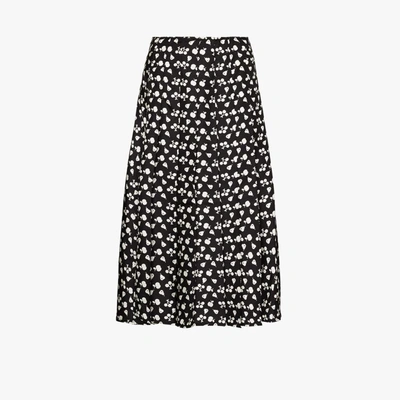Shop Victoria Beckham Fruit Print Pleated Silk Skirt In Black