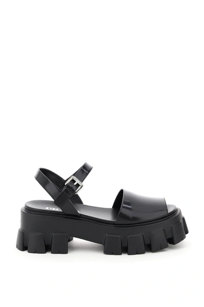 Shop Prada Monolith Sandals In Nero (black)